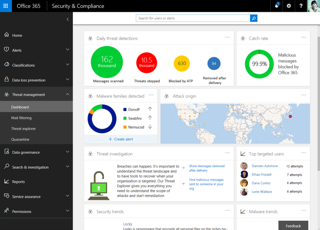 Applying intelligence to security and compliance in Office 365 2b